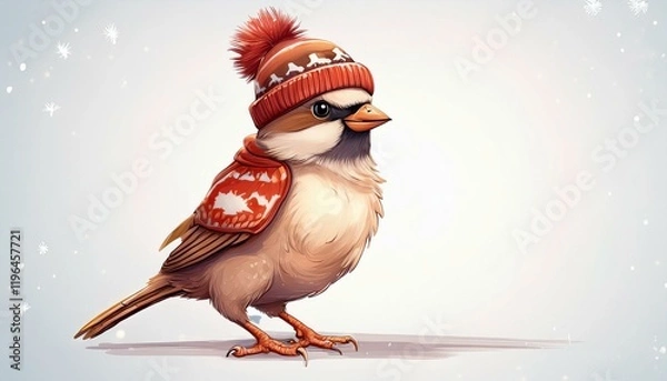 Fototapeta Generated image"Winter Dance: A Sparrow in Stylish Attire with Space for Your Message