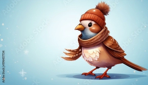 Fototapeta Generated image"Winter Dance: A Sparrow in Stylish Attire with Space for Your Message