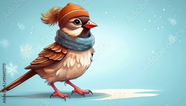 Fototapeta Generated image"Winter Dance: A Sparrow in Stylish Attire with Space for Your Message