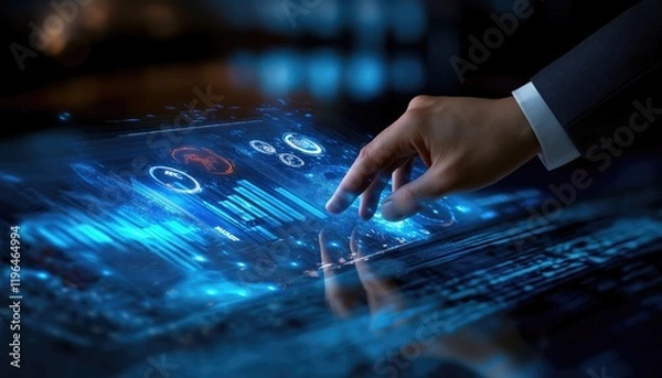 Obraz Technology Interface Hand Interacting With Digital Data on Touchscreen