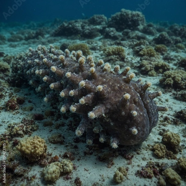 Fototapeta Photograph a sea cucumber crawling along the seabed.