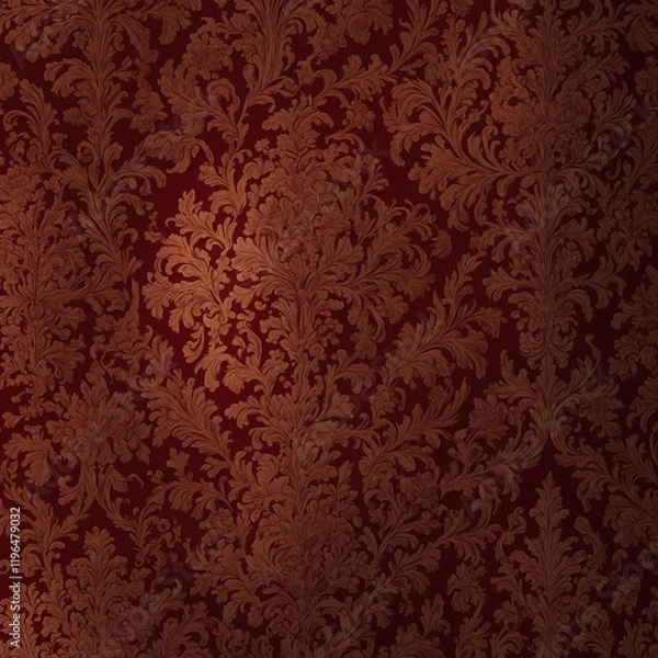 Fototapeta Create a seamless vintage wallpaper pattern featuring opulent red damask and intricate floral designs. 