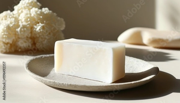 Fototapeta Minimalist handmade soap mockup display with copy space for design