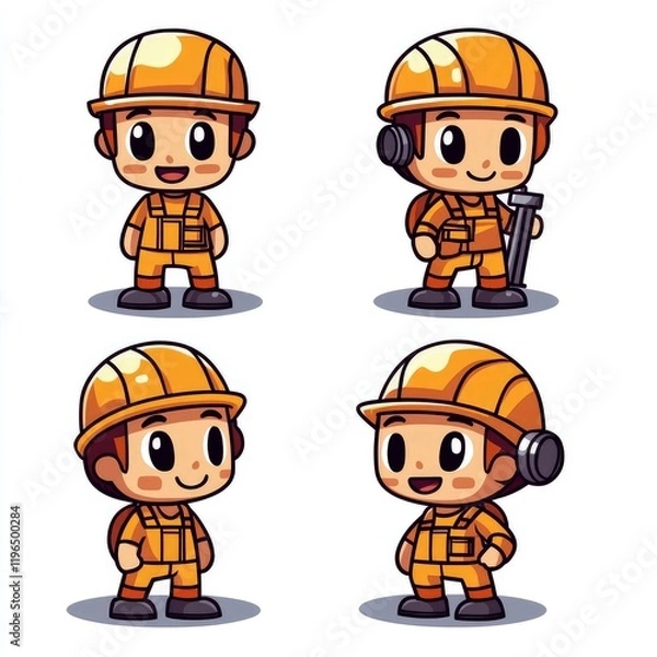 Fototapeta Adorable Cartoon Construction Workers: A Charming Illustration of Construction Professionals in Action