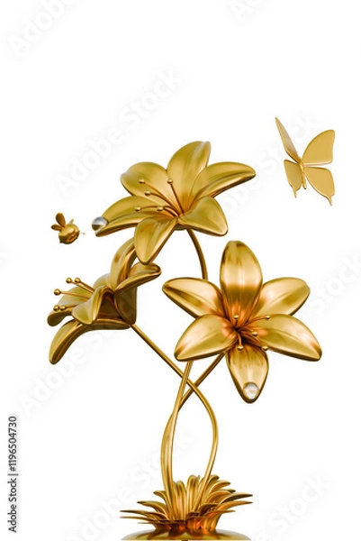 Obraz Gold Lily Flower 3D Design Element