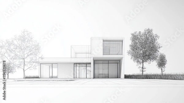 Fototapeta Architectural Design: Modern House Blueprint Sketch