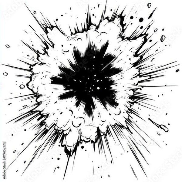 Fototapeta High-impact explosion comic book art: dynamic black and white graphic design, perfect for action scenes, vector illustration, and visual effects