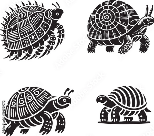 Obraz "Detailed Monochrome Vector Silhouettes of the Spindle Tortoise Beetle Isolated on White Background"