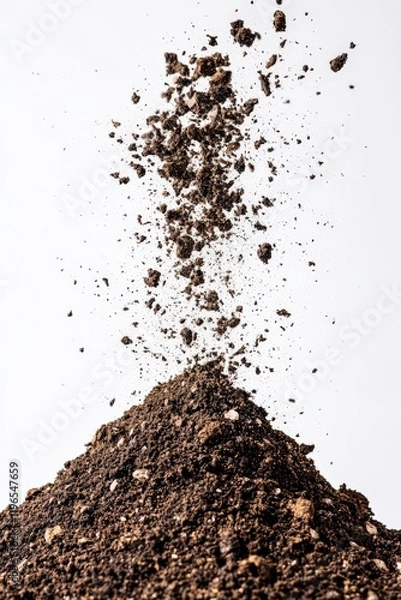 Obraz Flying Dirt and Debris Isolated on White Background with Dynamic Textures