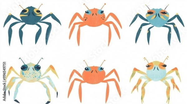 Fototapeta Whimsical Crab Illustrations: Colorful Cartoon Crabs for Kids and Beach Lovers