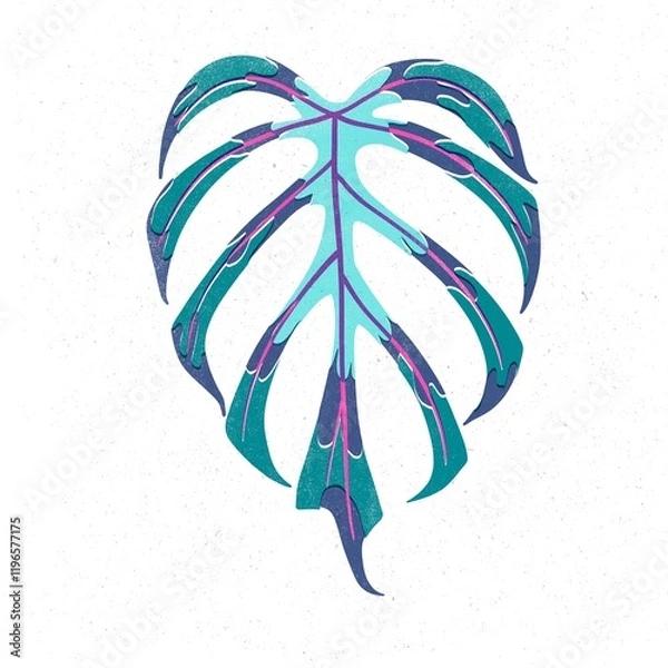 Fototapeta Trendy risograph print with texture style. Set of hand-drawn leafs. Graphic drawing of colorful leaves on white background. Illustration of leaf.