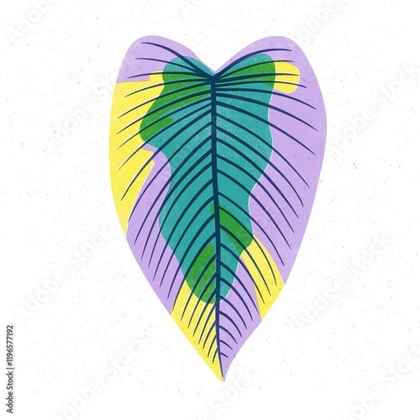 Fototapeta Trendy risograph print with texture style. Set of hand-drawn leafs. Graphic drawing of colorful leaves on white background. Illustration of leaf.