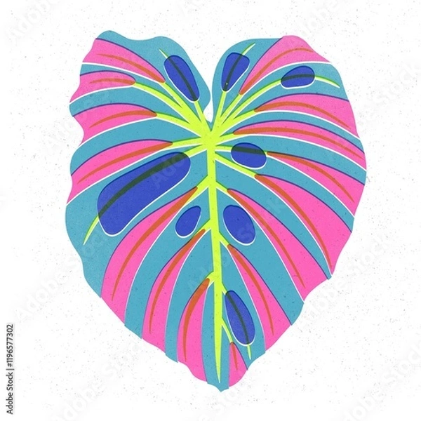 Fototapeta Trendy risograph print with texture style. Set of hand-drawn leafs. Graphic drawing of colorful leaves on white background. Illustration of leaf.