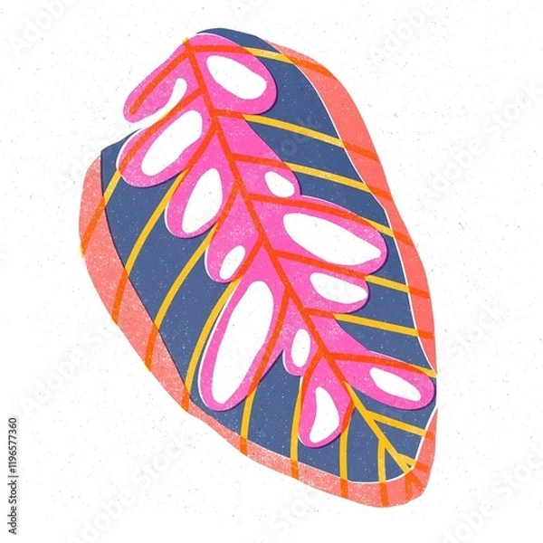 Fototapeta Trendy risograph print with texture style. Set of hand-drawn leafs. Graphic drawing of colorful leaves on white background. Illustration of leaf.