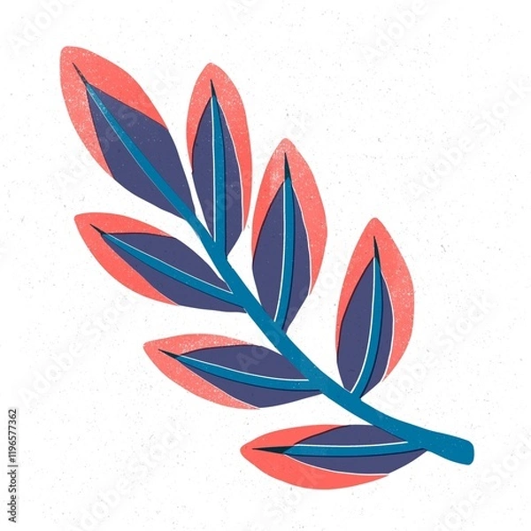 Fototapeta Trendy risograph print with texture style. Set of hand-drawn leafs. Graphic drawing of colorful leaves on white background. Illustration of leaf.