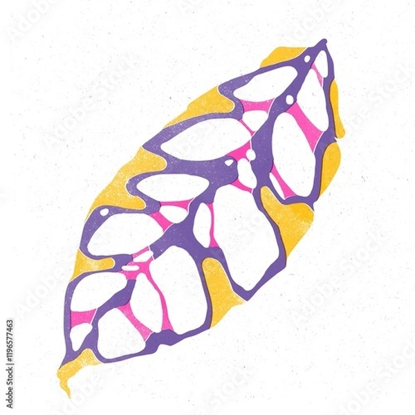 Fototapeta Trendy risograph print with texture style. Set of hand-drawn leafs. Graphic drawing of colorful leaves on white background. Illustration of leaf.