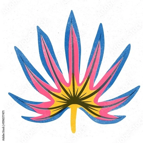 Fototapeta Trendy risograph print with texture style. Set of hand-drawn leafs. Graphic drawing of colorful leaves on white background. Illustration of leaf.