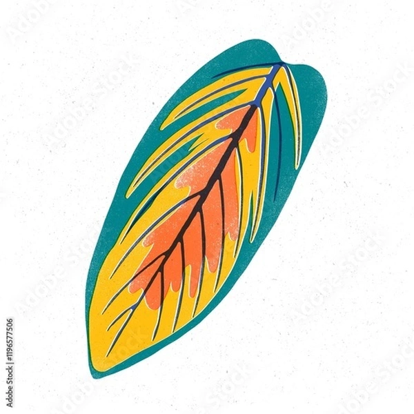 Fototapeta Trendy risograph print with texture style. Set of hand-drawn leafs. Graphic drawing of colorful leaves on white background. Illustration of leaf.