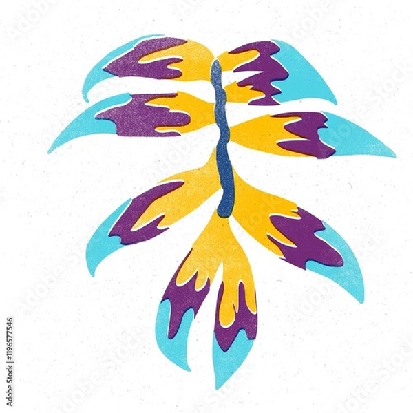 Fototapeta Trendy risograph print with texture style. Set of hand-drawn leafs. Graphic drawing of colorful leaves on white background. Illustration of leaf.