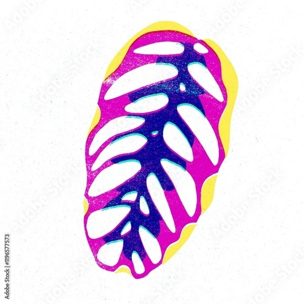 Fototapeta Trendy risograph print with texture style. Set of hand-drawn leafs. Graphic drawing of colorful leaves on white background. Illustration of leaf.