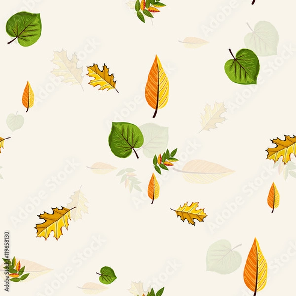 Obraz Autumn vector seamless pattern. Hand draw autumn leaves background.