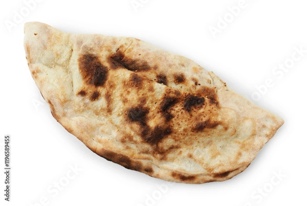 Fototapeta One delicious calzone isolated on white, top view