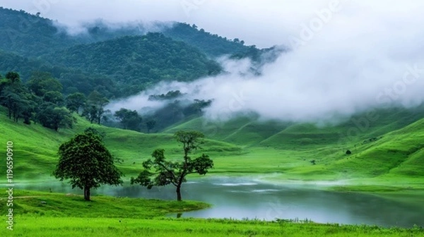 Obraz Misty Mountain Lake Landscape