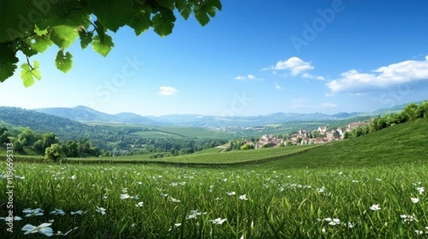 Obraz Vineyard landscape with village