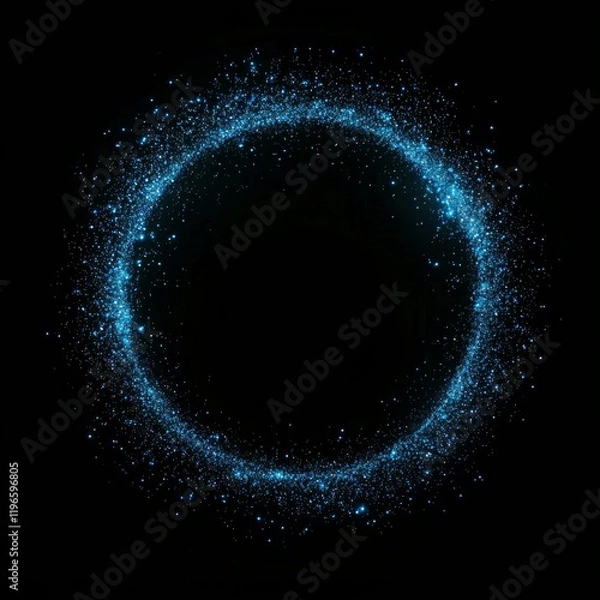 Obraz Glowing blue particle ring on black background.