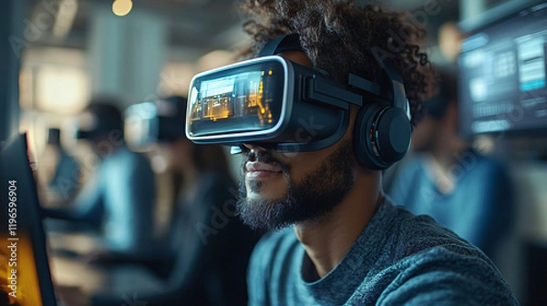 Fototapeta a man wearing a virtual headset