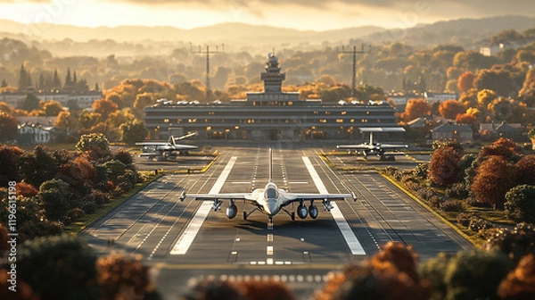 Fototapeta a small plane is parked on the runway