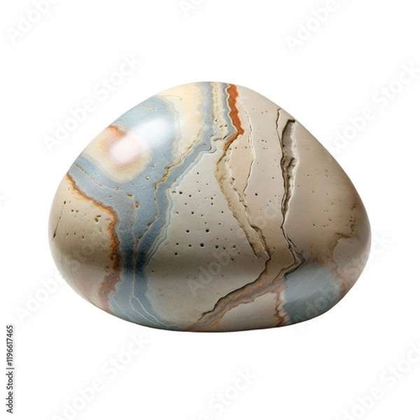 Fototapeta Polished Ocean Jasper Stone Natural Mineral Specimen Beige Gray Blue Brown Color Gemstone Oval Shape Smooth Surface Textured Background Detailed Macro