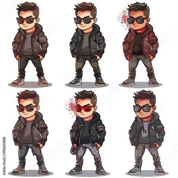 Fototapeta Stylish Cartoon Man Poses; Color Variations; Digital Art; Avatar Options; Game Design