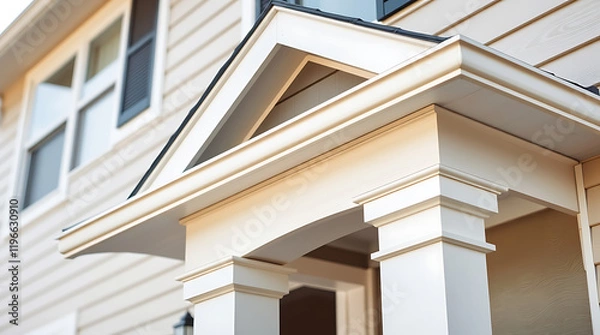 Obraz Elegant Home Exterior with Classic Porch Columns and White Trim
