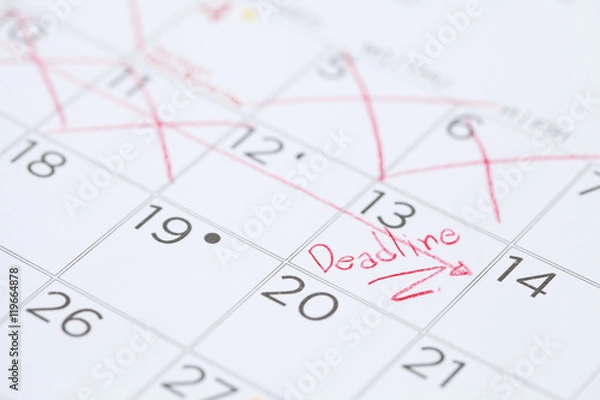 Fototapeta The words Deadline written on a Calendar