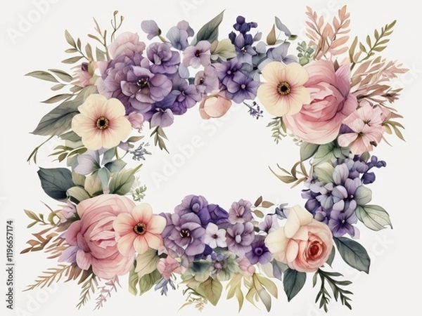 Fototapeta wedding invitation Watercolor floral Flower Bundle and Colorful leaves frame illustration Element Design
​