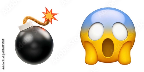 Fototapeta Explosive emoji symbols representing danger and surprise