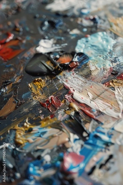 Fototapeta An expressionistic oil painting with bold brushstrokes and a mix of vibrant colors that create an abstract and chaotic palette.