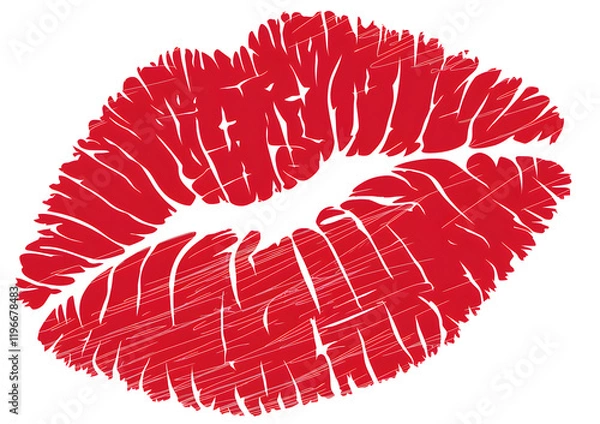 Fototapeta Red Lips Imprint Passionate Kiss Mark Grunge Texture Graphic Design Element Valentine Romantic Love Abstract Art Digital Illustration Scratch Print Vintage Style Bold Red Color Background Image Sexy  