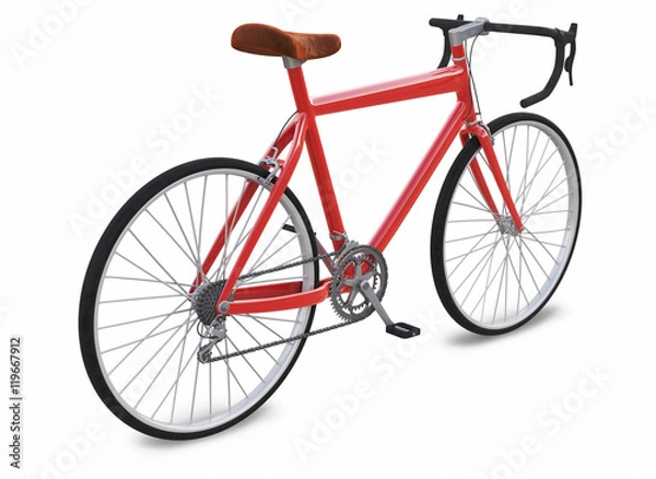 Fototapeta Red bicycle, Bike theme elements, Street speed sport bicycle, Bike isolated on white background, Sport track bike concept - 3d Rendering