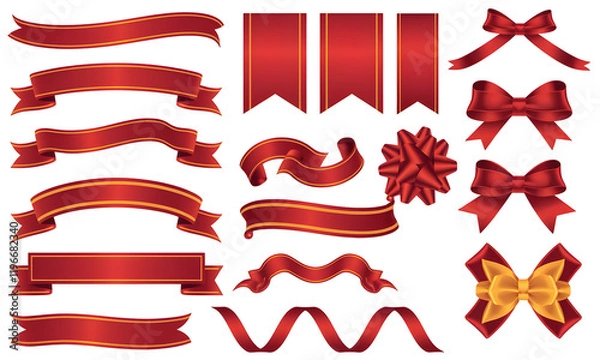 Fototapeta Elegant Red Gold Ribbons Bows Festive Design Elements Set Premium Quality Vector Illustration Perfect for Holiday Cards Invitations Decorations Branding Projects Professional Graphic Design Resources 