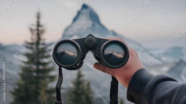 Fototapeta A mountain peak visible through binoculars