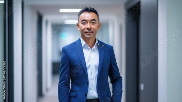 Obraz Confident Businessman in Tailored Blue Suit Walking