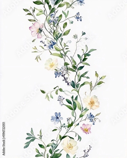Obraz A beautiful watercolor illustration of intertwined flowering plants and vines, evoking a sense of spring, nature, and delicate elegance