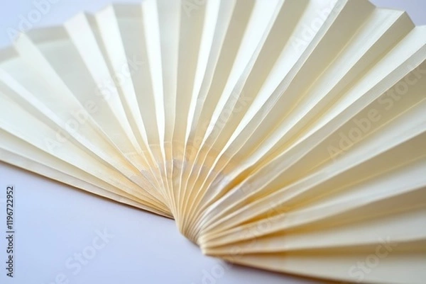 Fototapeta Cream-colored pleated paper fan, gently curved.