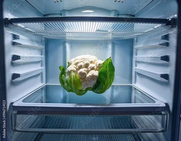 Obraz Inside a fridge with a single cauliflower