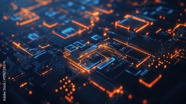Fototapeta Abstract Circuit Board: Glowing Digital Network