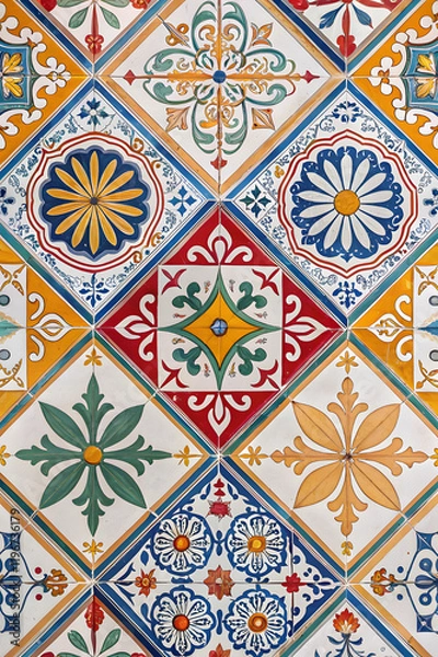 Fototapeta Vintage Thai floral tile pattern seamless design