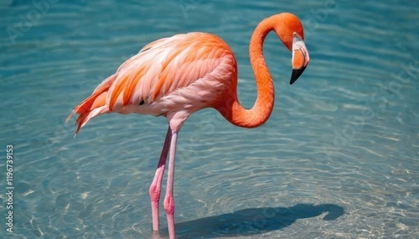 Fototapeta Beautiful Flamingo in Shallow Water