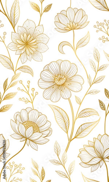 Fototapeta Floral Seamless Pattern with Vintage Decor and Nature Elements